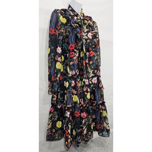Gracia Womens Tiered Dress Floral Sheer Black Bloomcore Fairy Whimsy Small - Picture 9 of 16